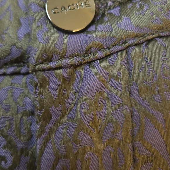 Cache Women's Low Rise Skinny Leg Pants Blue/Black Floral Jacquard Design Size 2 - Picture 9 of 11